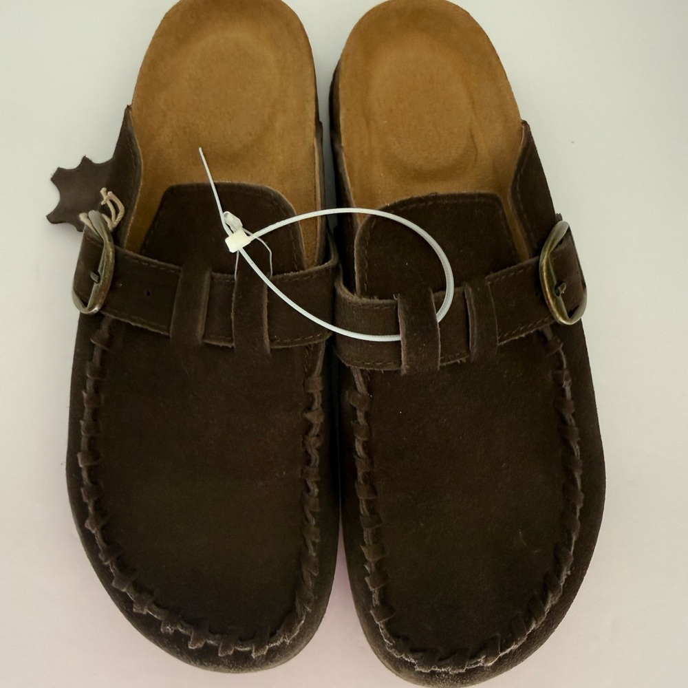 Elegant Brown Real Suede Mules Mule with Buckle Women - Picture 3 of 12